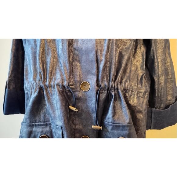 Chicos Women's Blue Floral Metallic Shimer Roll Tab Sleeve Jacket Size 1 - Picture 9 of 16